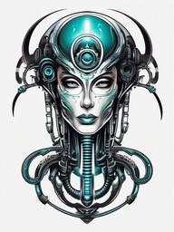 Alien Biomechanical Tattoo - Fusion of technology and extraterrestrial aesthetics.  simple color tattoo,vector style,white background