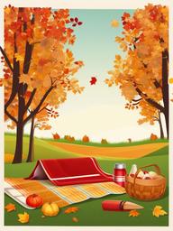 Autumn clipart - autumn picnic blanket on grass  