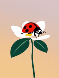 Radiant Ladybug on Petal Clip Art - Radiant ladybug perched on a flower petal,  color vector clipart, minimal style