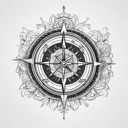 Rose Compass Tattoo Designs - Compass tattoo combined with rose elements.  simple vector tattoo,minimalist,white background