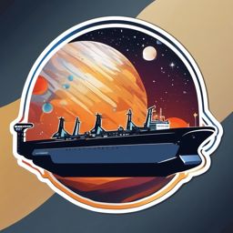 Space Cargo Ship Sticker - Freighter carrying cargo through space, ,vector color sticker art,minimal