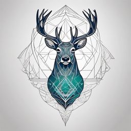 Sacred Geometry Buck - Fuse nature with sacred geometry in a tattoo featuring a powerful buck with geometric elements.  outline color tattoo,minimal,white background