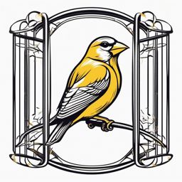 Canary Tattoo - Cheerful canary singing in a golden cage, emblem of joy  few color tattoo design, simple line art, design clean white background