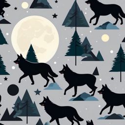 Full Moon and Wolves Emoji Sticker - Nighttime harmony in the wilderness, , sticker vector art, minimalist design