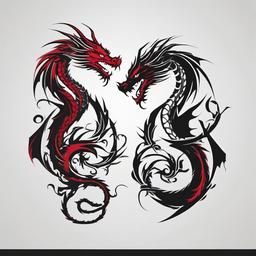 2 Dragon Tattoo - Tattoos featuring two dragons in the design.  simple color tattoo,minimalist,white background