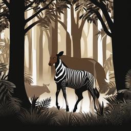 Okapi cartoon - Okapi blending in with the forest shadows  