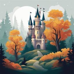 Enchanted castle in a misty forest clipart.  vector style illustration, white background