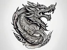 Aztec Dragon Tattoo - Tattoos inspired by Aztec art and mythology, incorporating dragon elements.  simple color tattoo,minimalist,white background