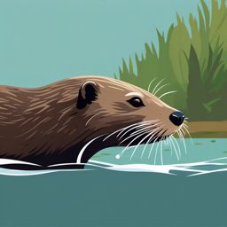 River Otter Clip Art - River otter playing in the water,  color vector clipart, minimal style