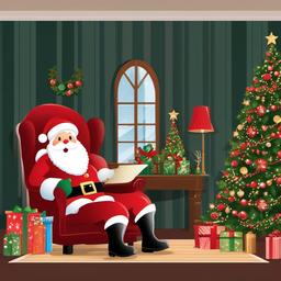 Santa clipart - Santa in a cozy, decorated living room  