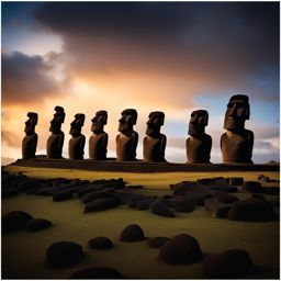 easter island, chile - create a scene showcasing the enigmatic moai statues of easter island, standing silently beneath the stars. 