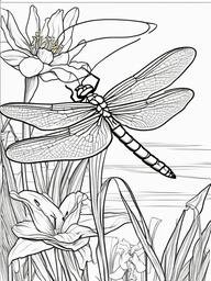 Bug Coloring Pages - Dragonfly perched on a lily pad  simple coloring pages