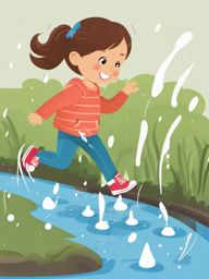 Puddle Hopping Fun clipart - Jumping in puddles, ,vector color clipart,minimal