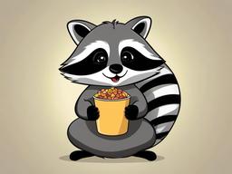 Raccoon Cartoon - Cartoon of raccoon holding a snack  