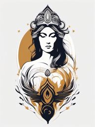 Goddess Athena's silhouette ink. Majestic presence.  color tattoo style, minimalist design,white background