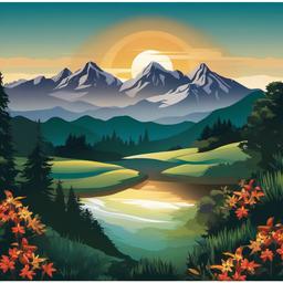 Mountain clipart - mountain in a peaceful nature setting  