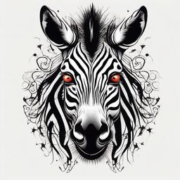 a zebra with demonic eyes  ,tattoo design, white background