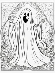 Ghost Coloring Pages - Spooky Floating Spirit in Sheets  minimal black outline printable sheet, coloring page