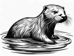 Otter Tattoo - Playful otter swimming in a crystal-clear stream  few color tattoo design, simple line art, design clean white background