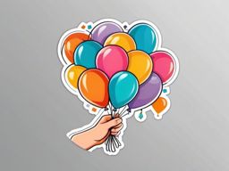 Balloon Bouquet in Hand Sticker - Hand holding a bouquet of festive balloons, ,vector color sticker art,minimal