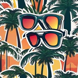 Sunglasses and Palm Trees Sticker - Sunglasses with palm trees reflecting, ,vector color sticker art,minimal