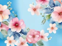 Flower Blue Background-Blue with watercolor flowers arranged delicately around the corners  background wallpaper