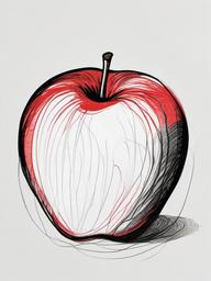 drawing of a red apple  minimal rough sketch scribbles,doodles,black and white