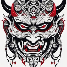 oni tattoo mask  simple color tattoo,white background,minimal