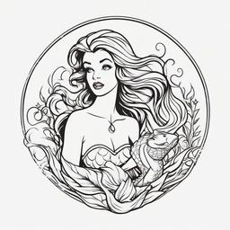 Little Mermaid Tattoo - Bring childhood magic to life with a tattoo featuring the iconic Little Mermaid.  simple vector color tattoo,minimal,white background