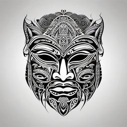 maori mask tattoo  simple color tattoo,minimalist,white background
