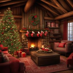 Cozy Cabin Retreat Christmas Wallpaper intricate details, patterns, wallpaper photo