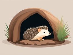 Hedgehog Clipart in a Cozy Burrow,Cute hedgehog in its cozy burrow, representing comfort and solitude. 