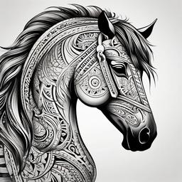 polynesian horse tattoo  simple tattoo,minimalist,white background