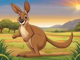 Kangaroo Cartoon - Cartoon of kangaroo hopping with joey  