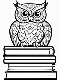 Owl Coloring Pages - Owl sitting atop a stack of books  simple coloring pages