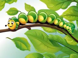 Caterpillar Cartoon - Cartoon of caterpillar on a leafy branch  