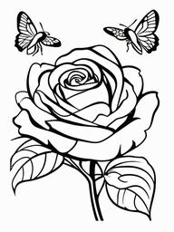 Rose Coloring Pages - Rose with a bee  simple coloring pages