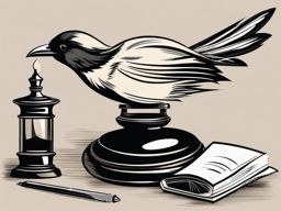 Feathered Quill Clipart - A feathered quill poised above an antique inkwell, ready to compose poetry and prose.  color clipart, minimalist, vector art, 