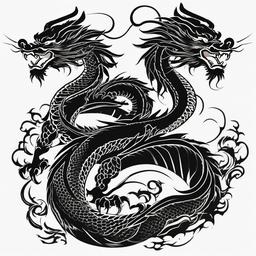 Japanese Dragon Tattoo Black - Classic black-themed Japanese dragon tattoo.  simple color tattoo,minimalist,white background