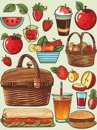 Summer clipart - picnic setup with food and drinks  