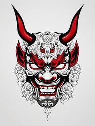 Traditional Hannya Mask Tattoo - A traditional and classic design featuring the iconic Hannya mask.  simple color tattoo,white background,minimal