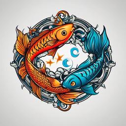 cancer and pisces tattoo  simple vector color tattoo