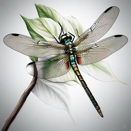 Realistic Dragon Fly Tattoo - Highly detailed and realistic tattoo featuring a dragonfly design.  simple color tattoo,minimalist,white background draw in realism style