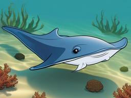 Stingray Cartoon - Cartoon of stingray gliding along the sea floor  