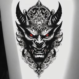 Demon Ink Tattoo-Bold and edgy tattoo featuring demon-themed ink, perfect for those who appreciate dark and artistic aesthetics.  simple color tattoo,white background