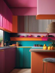 Retro 80s Revival - Embrace the bold and colorful style of the 1980s in your kitchen. , kitchen layout design ideas, multicoloured, photo realistic, hyper detail, high resolution,