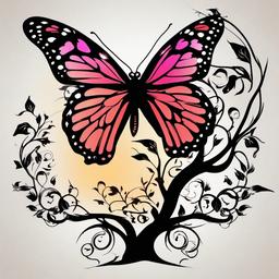 tree and butterfly tattoo  simple vector color tattoo
