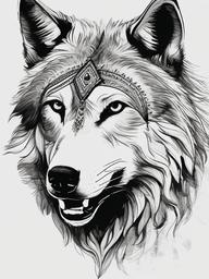 drawing of a wolf in cultural festival  minimal rough sketch scribbles,doodles,black and white