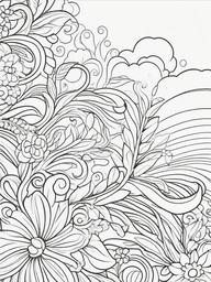 Rainbow Coloring Page - Rainbow with swirling vines and flowers.  easy,simple,minimal,coloring pages,black and white outline