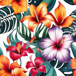 Hawaiian flower tattoo, Tattoos inspired by the vibrant and exotic flowers of Hawaii.  vivid colors, white background, tattoo design